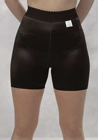 Photograph of a compression shorts for women with genital or tummy (pelvic) swelling (lymphoedema).