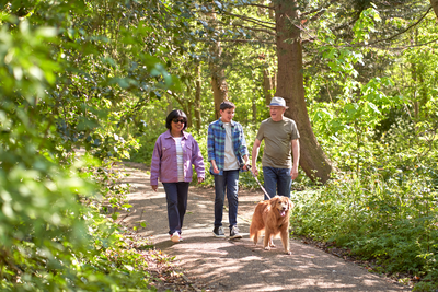 People and dog walking in the park